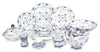 A Royal Copenhagen Porcelain Dinner Service for Twelve with Additional Serving Pieces Diameter of first 9 inches.