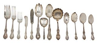 An American Sterling Silver Flatware Service, International Silver Co., Joan of Arc pattern, comprising: 11 dinner knives 8 d