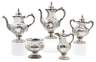 A Five-Piece American Sterling Tea and Coffee Service, William Gale & Sons, New York, comprising a coffee pot, teapot, creame