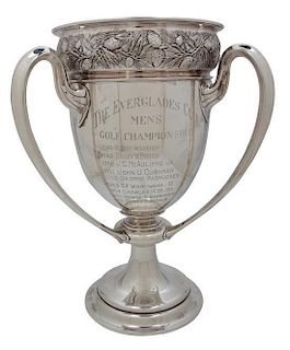 A Silver Aesthetic Movement Trophy Cup, Gorham Mfg Co., Providence, RI, c. 1905, engraved "The Everglades Club Mens Golf Cham