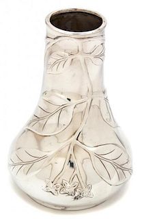 An American Silver Bud Vase, Tiffany & Co., New York, NY, having raised foliate decoration.