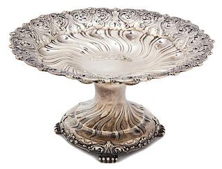 An American Silver Compote, Tiffany & Co., New York, NY, c. 1900, having raised foliate decoration throughout, raised on a pe
