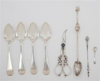 A Group of Sterling and Coin Silver Articles, , comprising: 4 Ormsby & Gray coin silver spoons 1 pair of sterling handled gra