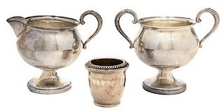 Three Weighted Sterling Articles, , comprising a two handled sugar, creamer and tooth pick holder.