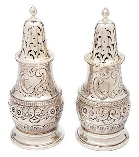 A Pair of English Sheffield Silver-Plate Casters, 20TH CENTURY, each of baluster form.