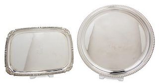 Two Victorian Silver-Plate Trays, , one rectangular, the other circular, with gadrooned borders.