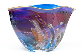 James Novak (American, B. 1956) Art Glass Bowl, H 14" L 22" Depth 10"