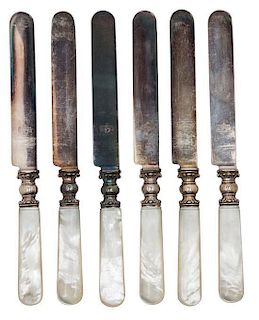 A Set of Twelve Mother-of-Pearl Handled Silver Knives, ,