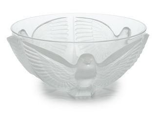 Lalique (French, Est. 1887) 'Paloma' Frosted Crystal Bowl, H 4.5" Dia. 10"