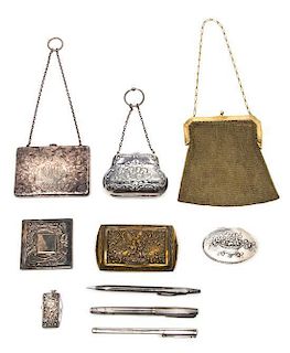 An Assembled Group of Silver, Plate and Brass Articles, , comprising: 1 Birmingham silver purse 1 sterling card case 1 .800 s