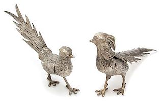 A Pair of Silver-Plate Models of Pheasants, , each realistically depicted in a standing pose.