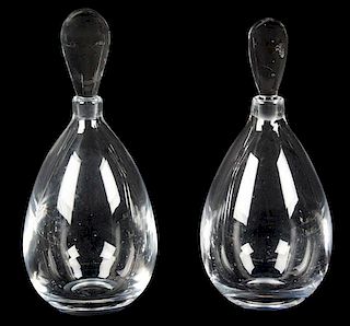 A Pair of Kosta Crystal Teardrop-Form Decanters Height 8 1/4 inches.