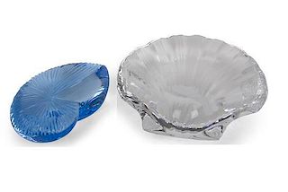 Two Baccarat Glass Shell Ornaments Width of wider 3 1/4 inches.
