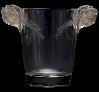 A R. Lalique Chamarande Vase, 20TH CENTURY, the handles formed as flowers with stems joined to the body of the vase.