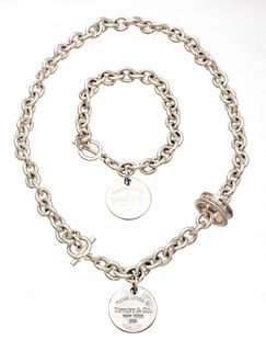 Tiffany & Co Sterling Silver Necklace And Bracelet "Please Return To Tiffany And Company", 2 pcs