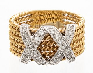 Sonia Bitton 14K Yellow Gold And Diamond Ladies "XX" Rope Band Ring Size 7