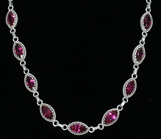 Sterling Necklace With 18 Cut Pink Garnets L 24" 35g
