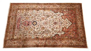 Persian Kashan Handwoven Pure Silk Prayer Rug, W 4' 5" L 7' 2"