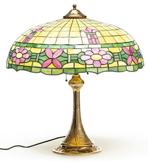 Stained Glass Floral Table Lamp, H 24" W 8"