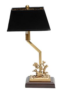 Brass And Wood Figural Table Lamp H 15" L 6"