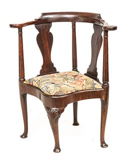 Carved Mahogany Corner Chair, Ca. 19th C., H 34" W 29" Depth 22"