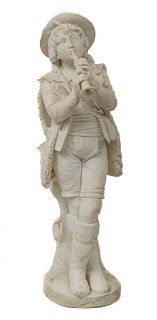 Italian Marble Sculpture, 19th C., Shepherd Boy With Flute, H 38.5" W 10" L 14"