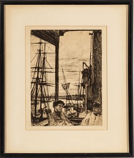 James Abbott Mcneill Whistler (American, 1834-1903) Etching And Drypoint On Cream Laid Paper, 1860, Rotherhithe, H 10.7" W 8.1"