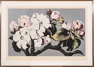 Lowell Nesbitt (American, 1933-1993) Serigraph In Colors On Wove Paper, 1980, Apple Blossom, H 24.5" W 40"