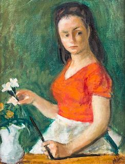 Robert Philipp, (American, 1895-1981), Young Woman with Flowers