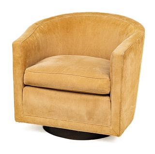 Dunbar Furniture (Berne, Indiana) Corduroy Upholstered Swivel Club Chair, H 27" W 28" Depth 20.5"