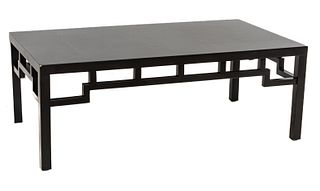 Chinese Influence Black Lacquer Coffee Table, H 16.25" W 25" L 44"