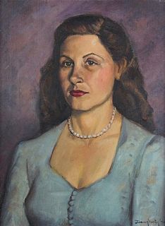 Artist Unknown, (American, 20th century), Portrait of A Woman in Blue Dress, 1946