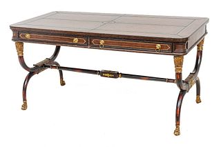Maitland-Smith (British) Mahogany And Tooled Leather Desk, H 30" W 60" Depth 30"