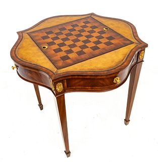 Maitland-Smith (British) Carved Mahogany Games Table, H 30" W 34" L 34"