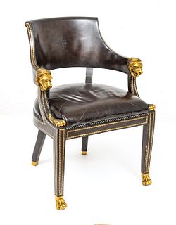 Maitland-Smith (British) Leather Clad Arm Chair H 33" W 25.5" Depth 22"