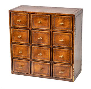 Maitland-Smith (British) Leather-clad Apothecary Chest, 20th C., H 20" W 20" Depth 9"