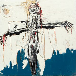 Anthony Eve Kemp (American, B. 1963) Mixed Media On Board, 2016, Crucifixion, H 48" W 48"