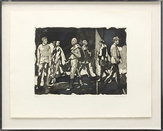 Isabel Bishop (American, 1902-1988) Etching And Aquatint On Wove Paper, 1969, Men And Women Walking, H 8.5" W 11.5"
