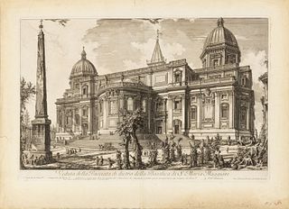 Giovanni Battista Piranesi (Italian, 1720-1778) Etching On Paper, Laid Down, Basilica Of S. Maria Maggiore, From Veduta Di Roma, H 16" W 24"