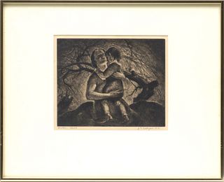John Edward Costigan (American, 1888-1972) Etching On Paper, Ca. 1930, Mother And Child, H 7.75" W 9.75"