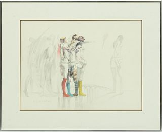 Russell Keeter (American, 1935-1991) Color Pencil Sketch, Nude Figures, H 14" W 19.5"