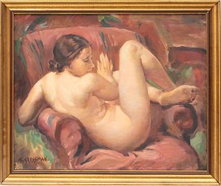 Margareta Grossman (Romanian, 1904-1945) Oil On Canvas, 20th C., Female Nude, H 14" W 20"