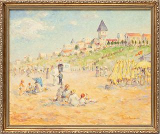 Pierre Legrand (French, B. 1950) Oil On Artist Board, French Beach Scene, H 16" W 20"