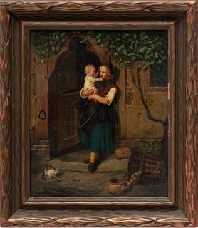 Werner Hunzinger (American, 1816-1862) Oil On Canvas, Mother And Child, H 17" W 14"