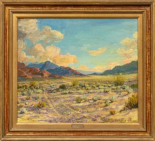James Arthur Merriam (American, 1880-1951) Oil On Canvas, California Desert Landscape, H 25.5" W 30.25"