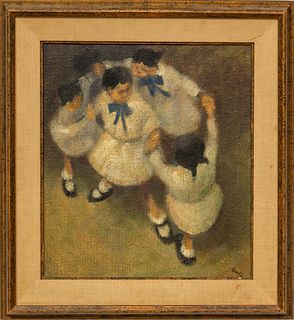 Leonard Creo (American, 1923-2019) Oil On Canvas, Children Dancing, H 16" W 18"