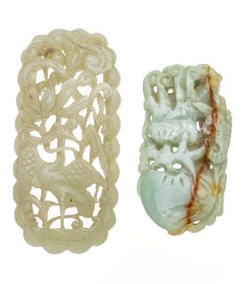 Chinese Jade Carvings Ca. 1900, L 3" 56.4g 2 pcs