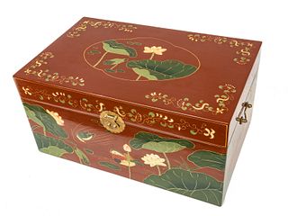 Chinese Lacquer Decorated Trunk H 12" W 14" L 25"