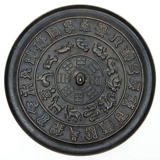 Chinese Bronze Zodiac Disc Dia. 8"
