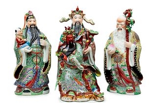 Chinese Large Porcelain Figures, 20th C., Three Wise Men And Guan Yu, H 29" W 13" Depth 9" 4 pcs